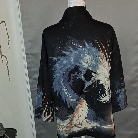 Black Kimono with Mystical Dragon Design - Picture 4 of 5